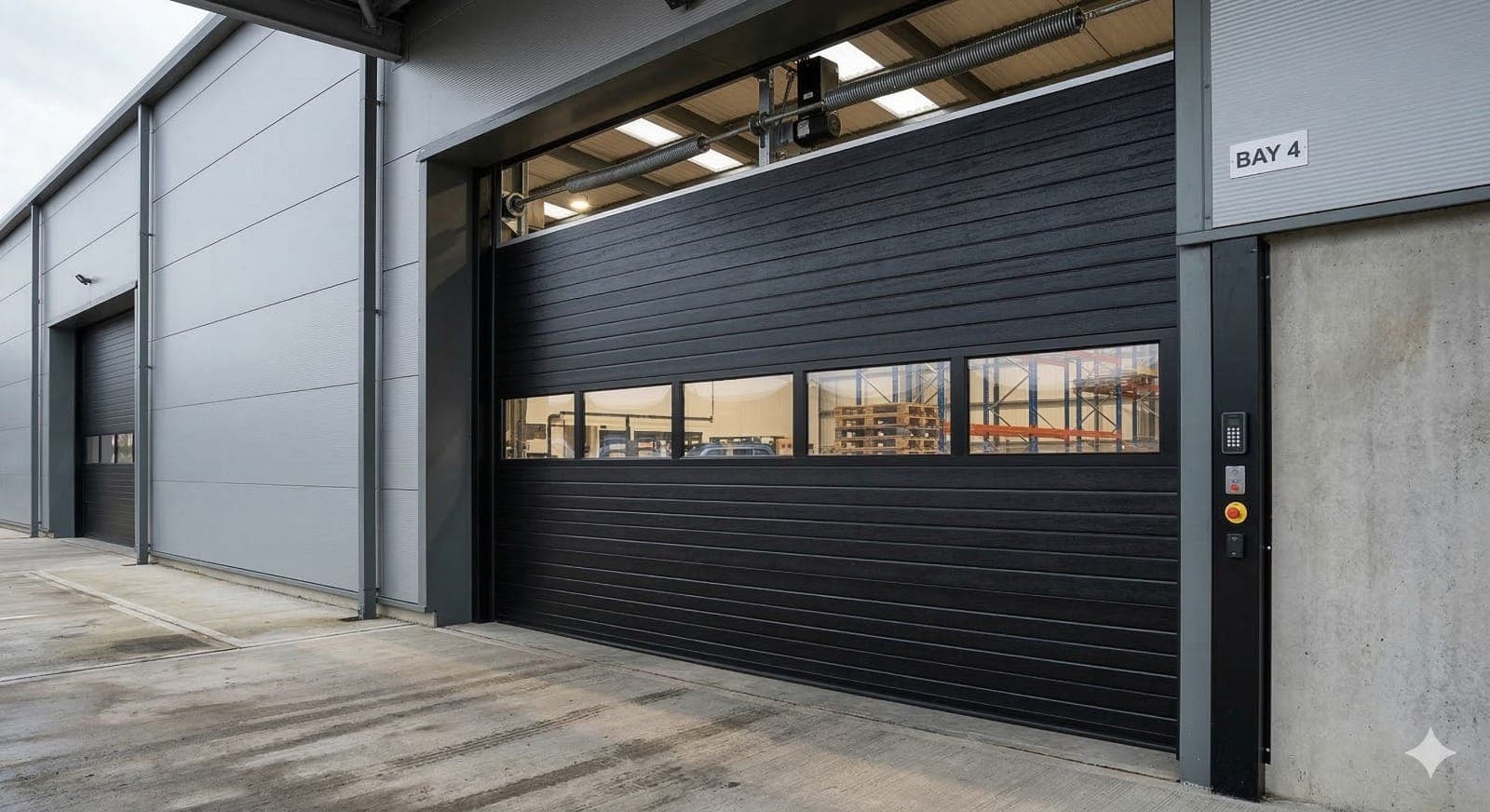 porte sectionnelle industrielle acier galvanisé motorisation triphasée AFCA entrepôt Paris