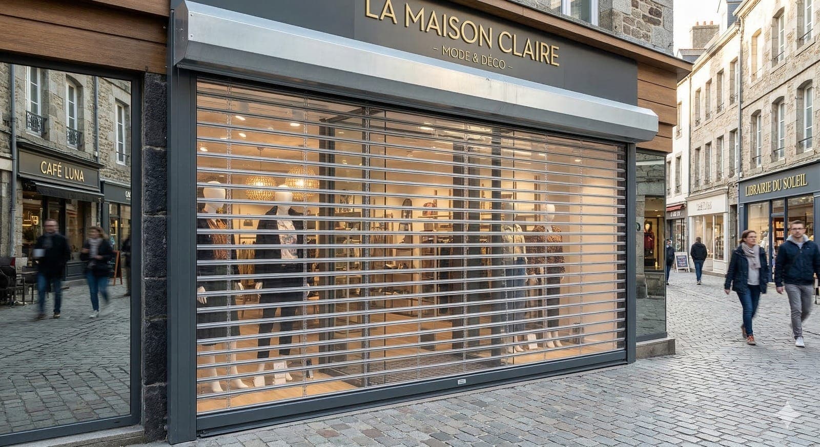 rideau polycarbonate transparent 92% anti-effraction vitrine commerce Paris Île-de-France