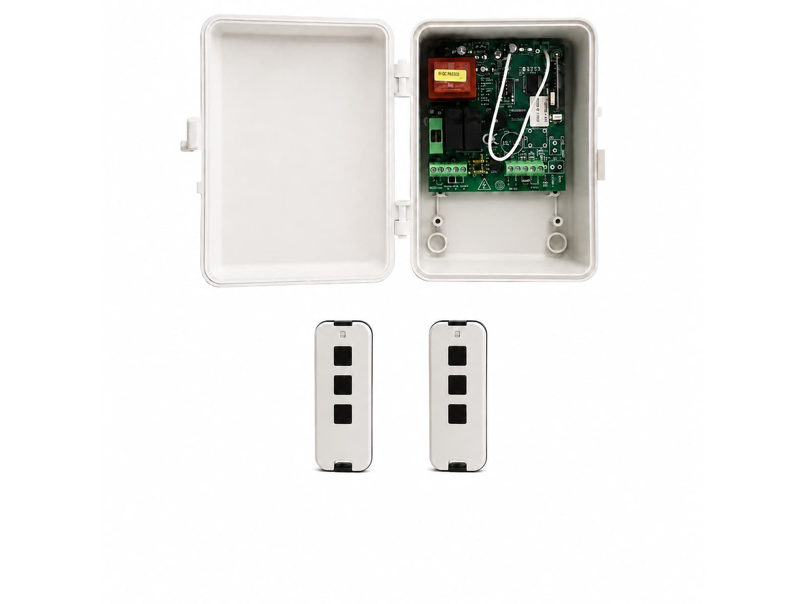 Boîtier de commande et télécommandes de motorisation de rideau métallique